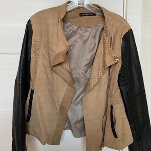 Tan & Black Biker Jacket w Black Skinny Jeans